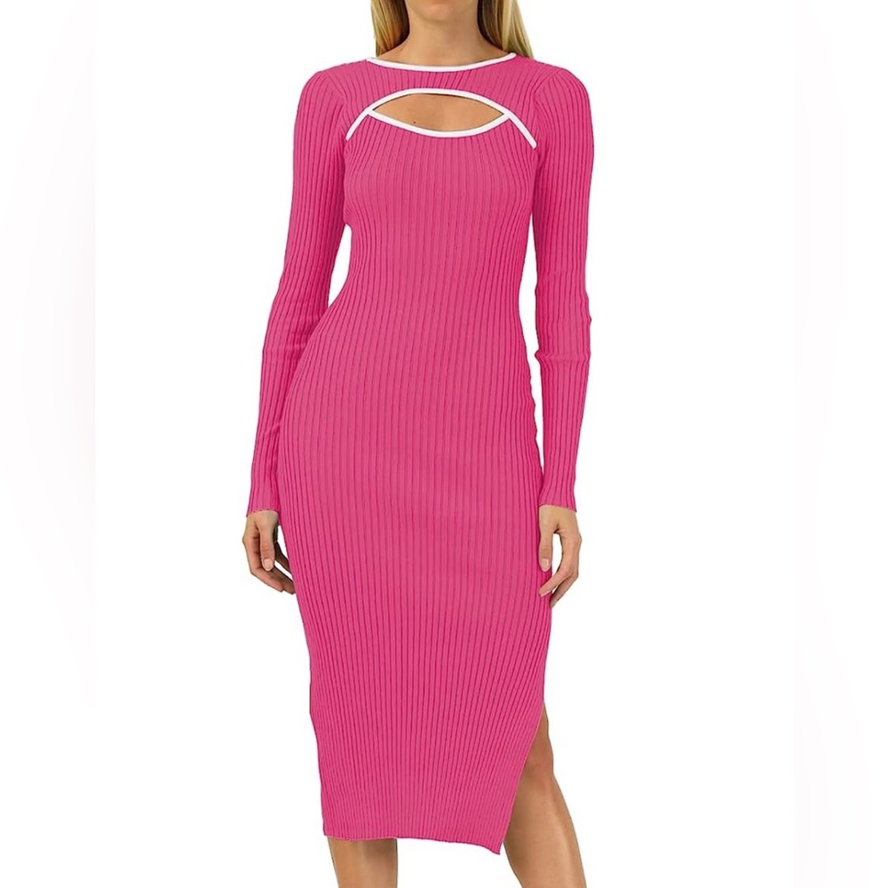 Hot Pink Cutout MIDI Bodycon Dress